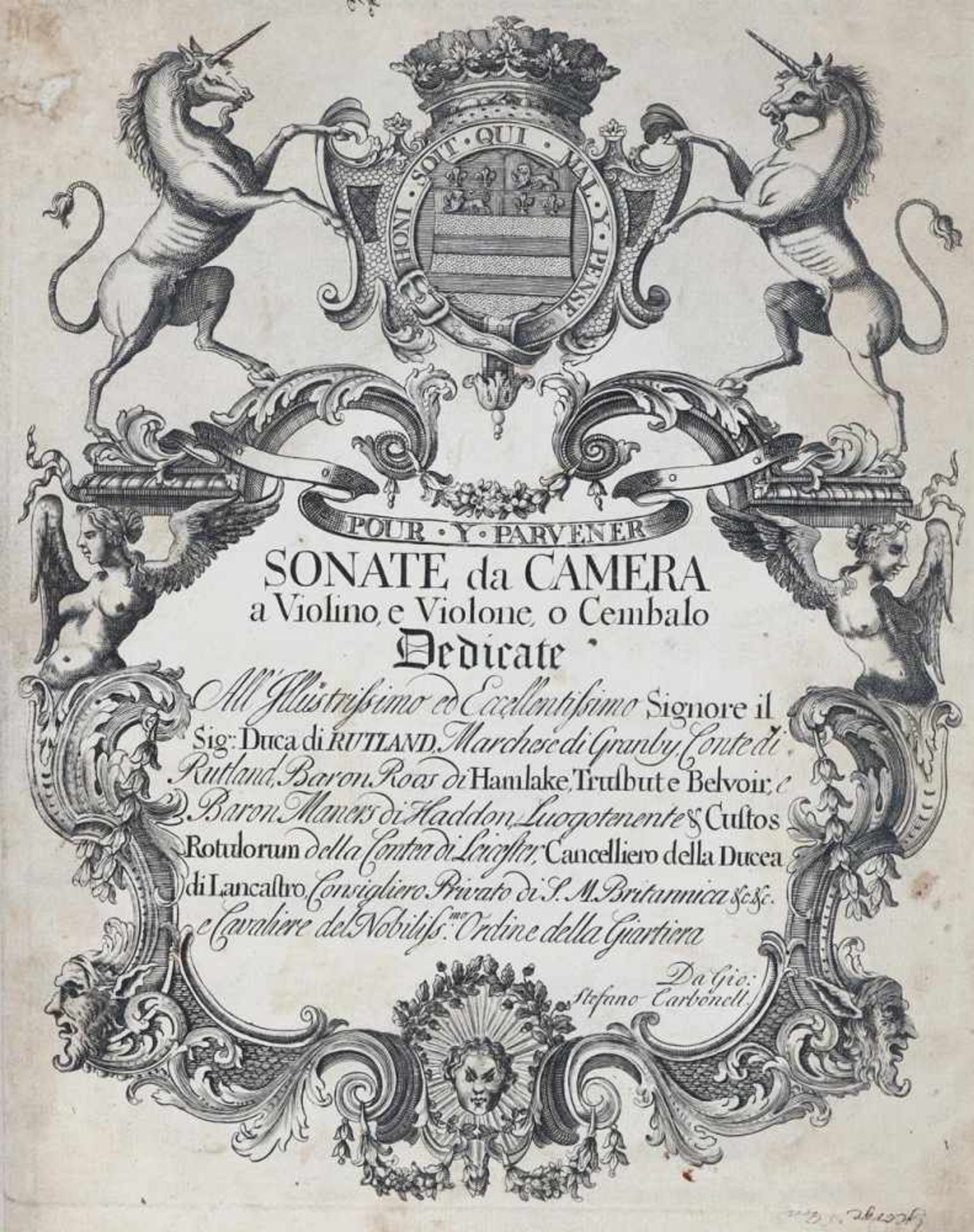 Carbonelli,G.S.(XII) Sonate da Camera a Violino, e Violone, o Cembalo. (London) o.Dr. (1729). F
