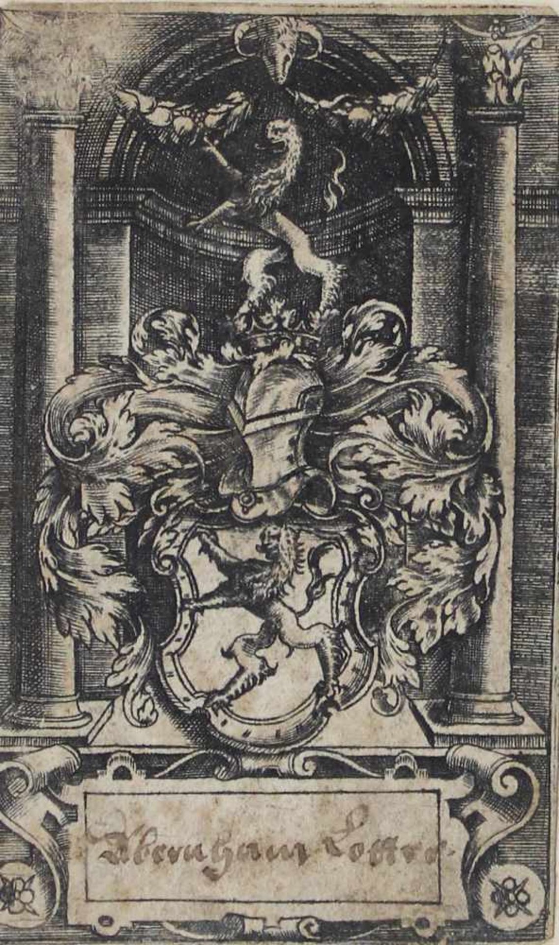 Wappen.Wappen des Malers Hans Joachim Henenberger. Grau lavierte Tuschfederzeichnung um 1666. C - Bild 3 aus 3
