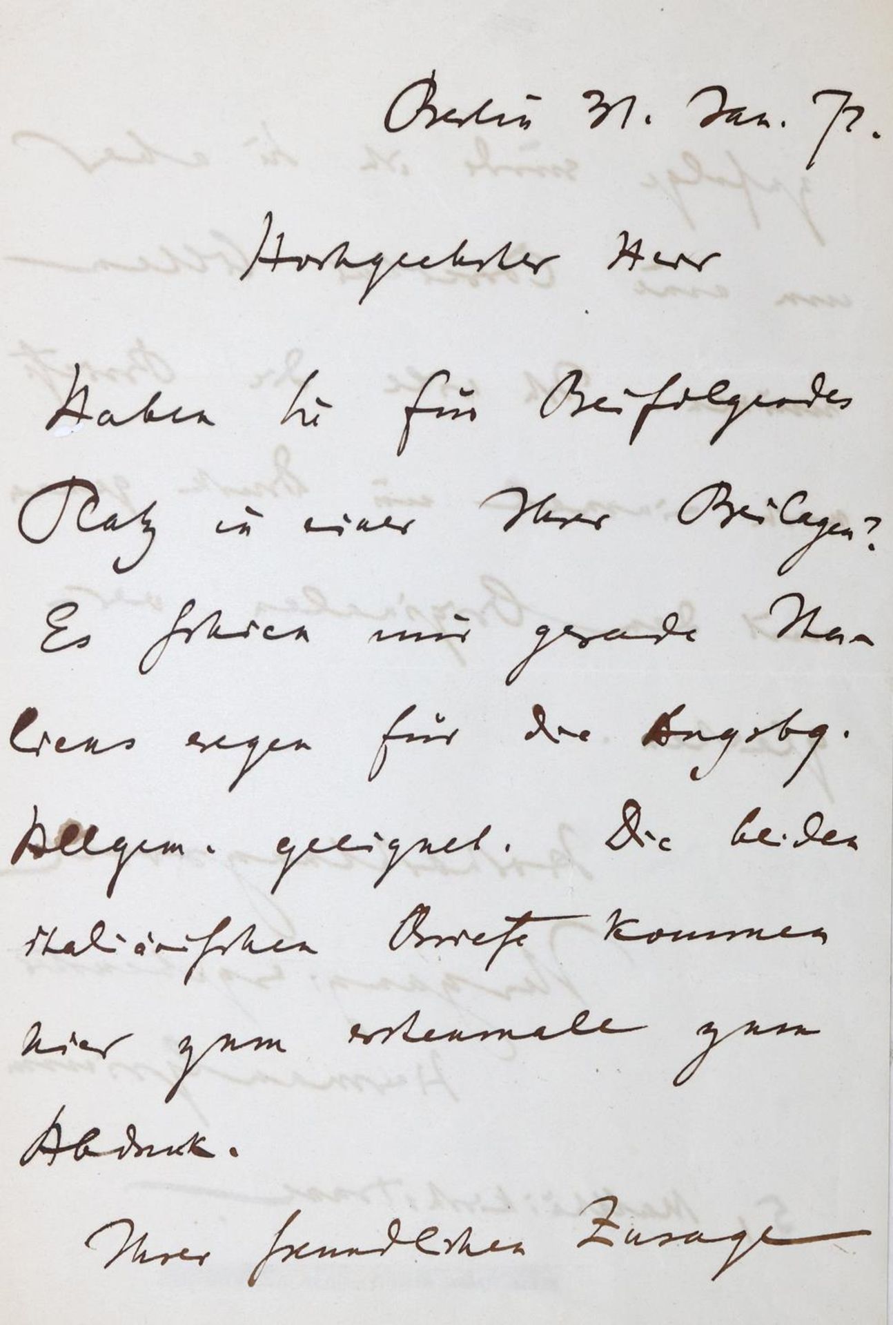 Grimm, Herman,Kunsthistoriker u. Sohn Wilhelm Grimms (1828-1901). Eh. Brief mit Unterschr., Bln