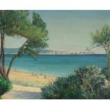 Mallorca.Paguera. Un coin de la plage. Öl auf Lwd. von R.od. P.Villette, 1934. 38 x 46 cm. Unt.