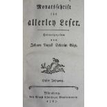 Goeze,J.A.E. (Hrsg.).Monatsschrift für allerley Leser. Jg. 1, Stücke 1-7 u. 10-12 (von 12) in 1