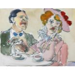 Pahl, Manfred(1900 Ebingen - Stuttgart 1994). Liebespaar am Kaffeetisch. Aquarell 1950. 27 x 34