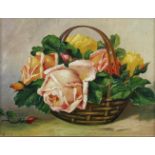 Spiegl, M.(19./20.Jh.). Weidenkorb mit Rosen. Öl auf Hartfaserplatte. 1931. 24,5 x 33,5 cm. Unt