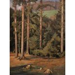 Muth, Fritz(1865 Worms - Tegernsee 1943). Sommerliche Waldlandschaft. Öl auf Lwd. 1921. 78,5 x