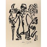 Chagall, Marc(1887-1985) nach. Stehender Mann mit Regenschirm u. Ziege. Offset, wohl um 1980. 4