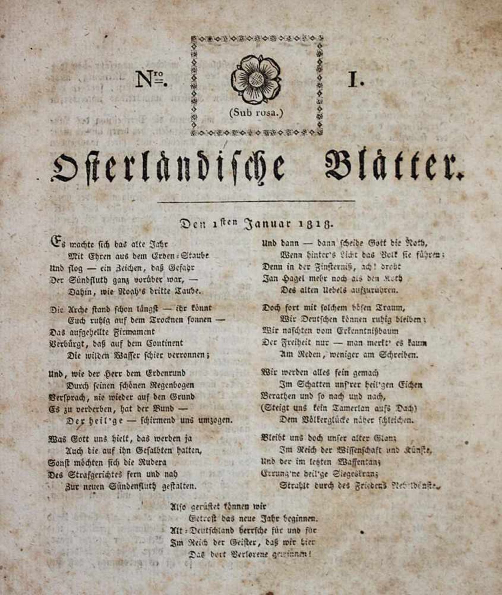 Osterländische Blätter.28 Nummern in 1 Bd. (Altenburg ?) 1. Jan. 1818 bis 19. Juni 1819. Kl.4°.