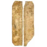 Missale.2 Blattfragmente aus Einbandmakulatur einer liturgischen Handschrift auf Pergament mit