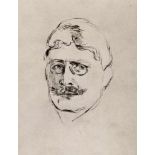 Munch, Edvard(1863 Loeiten - Ekeley b. Oslo 1944). Knut Hamsun. Frontalbildnis mit Zwicker. Hel