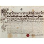 Urkundefür Carl Gottlieb Breitfeld. Deutsche Handschrift auf Papier, Drsdn. 1809. 47 x 58 cm. M