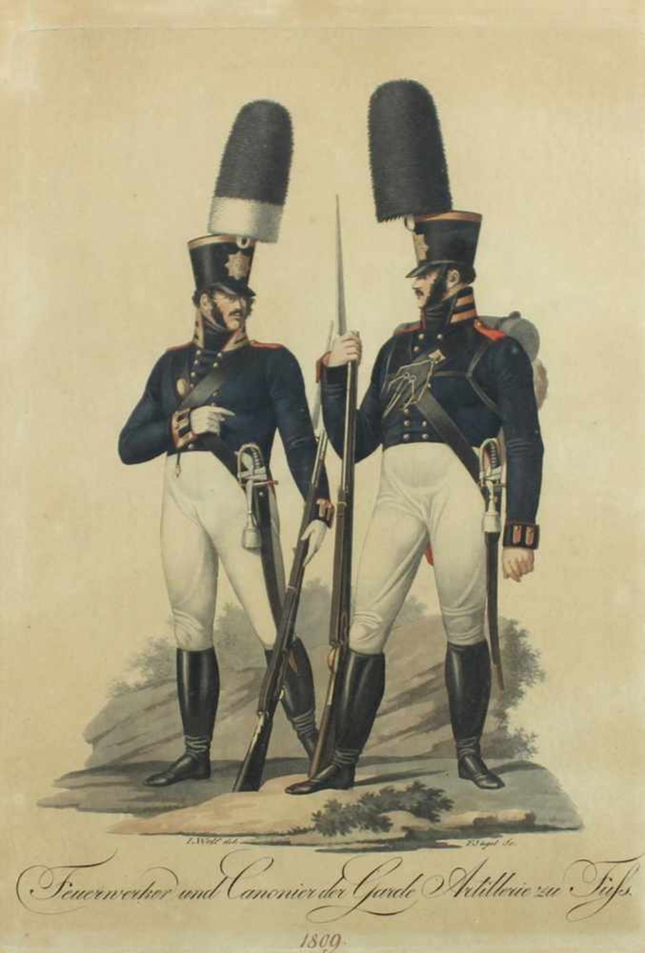 Preussen.3 Bl. Uniformdarstellungen der preußischen Armee. Kol. Aquatintaradierungen v. Friedri - Bild 2 aus 3