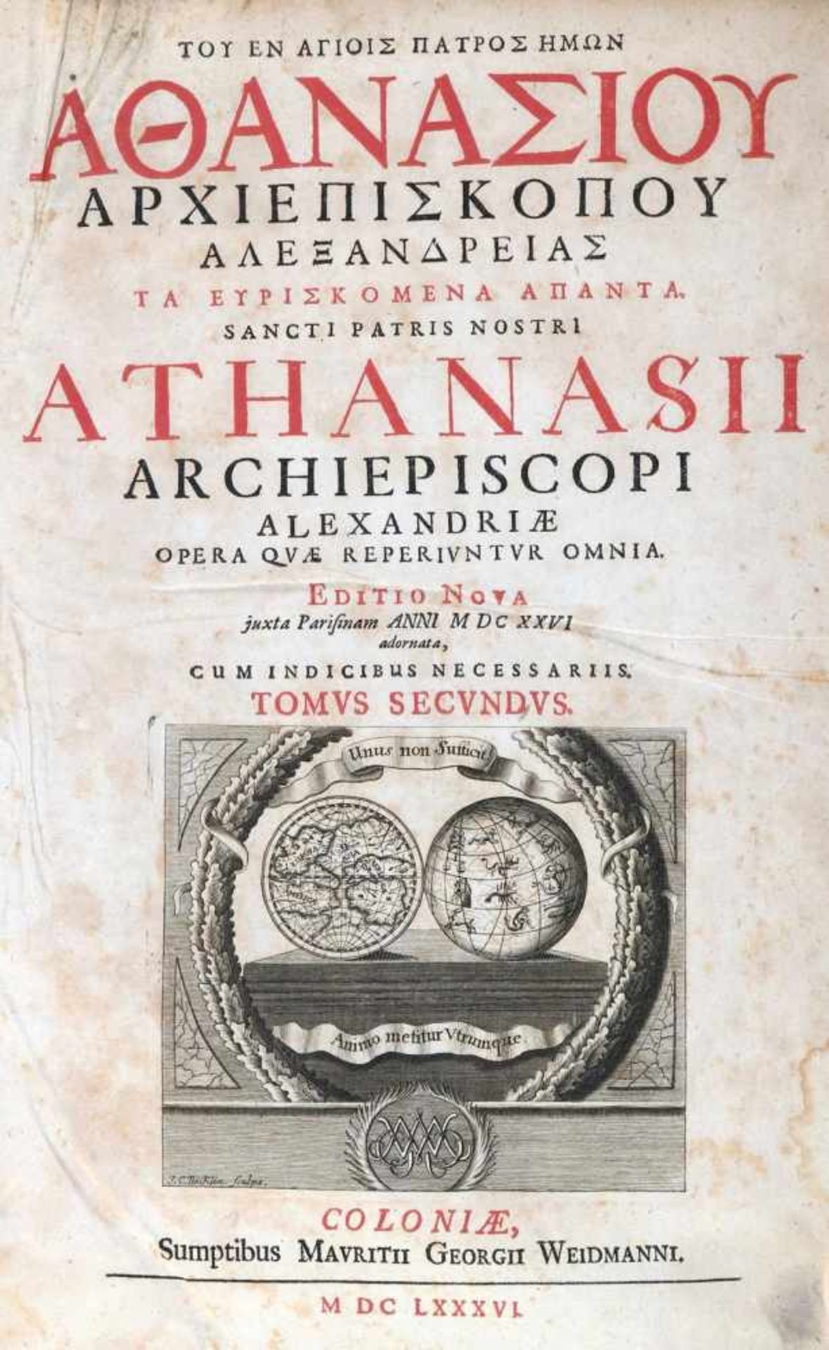 Athanasius Alexandrinus.Opera quae reperiuntur omnia. Editio nova...cum indicibus necessariis.