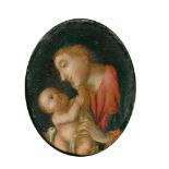 Andachtsbild.Madonna mit Kind. Anonymes Öl auf Holz im Oval, wohl deutsch, 17./18. Jh. Ca. 9,5
