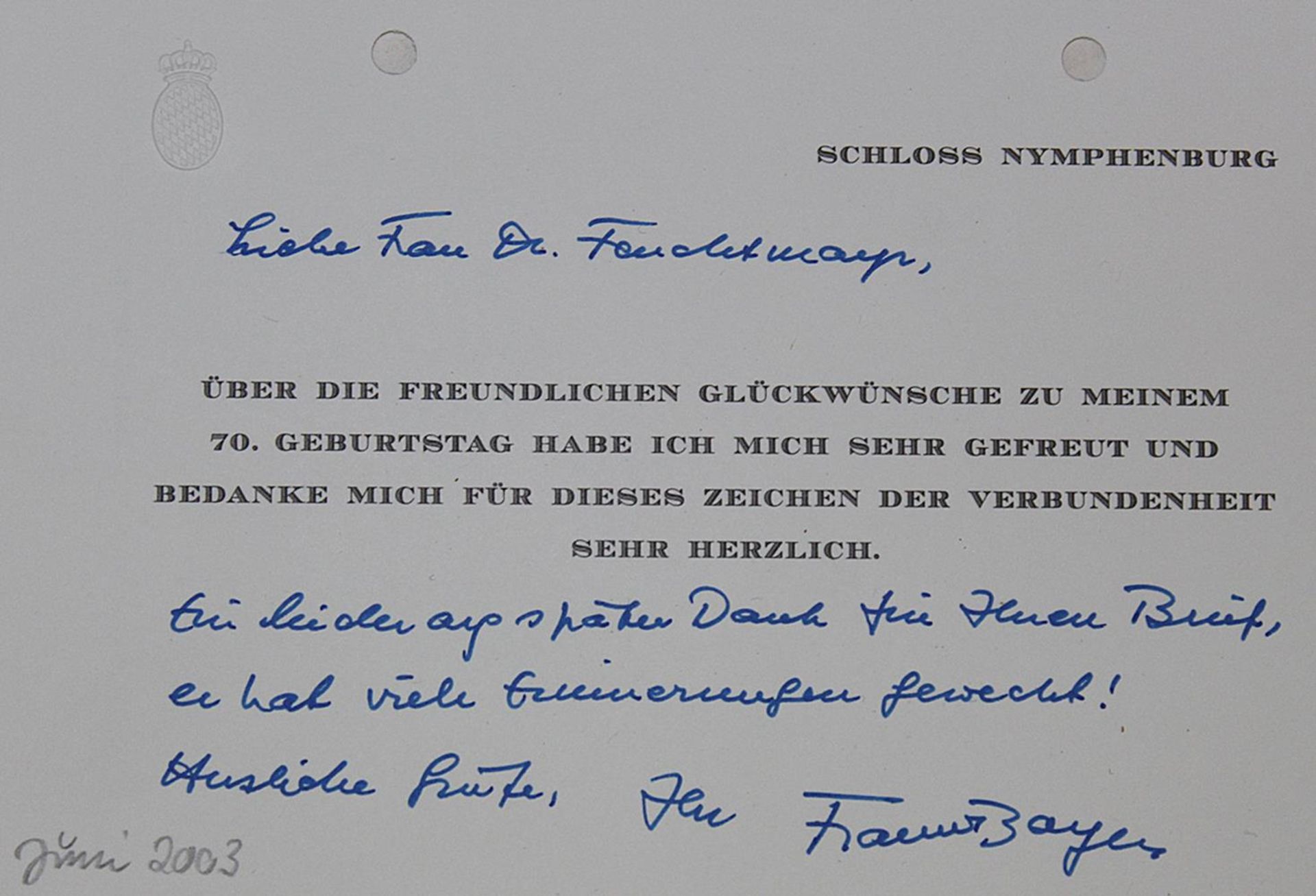 Franz, Prinz von Bayern(seit 1996: Herzog von Bayern, geb. 1933 München). Sammlung von 22 Bl. S