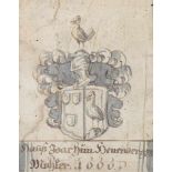 Wappen.Wappen des Malers Hans Joachim Henenberger. Grau lavierte Tuschfederzeichnung um 1666. C