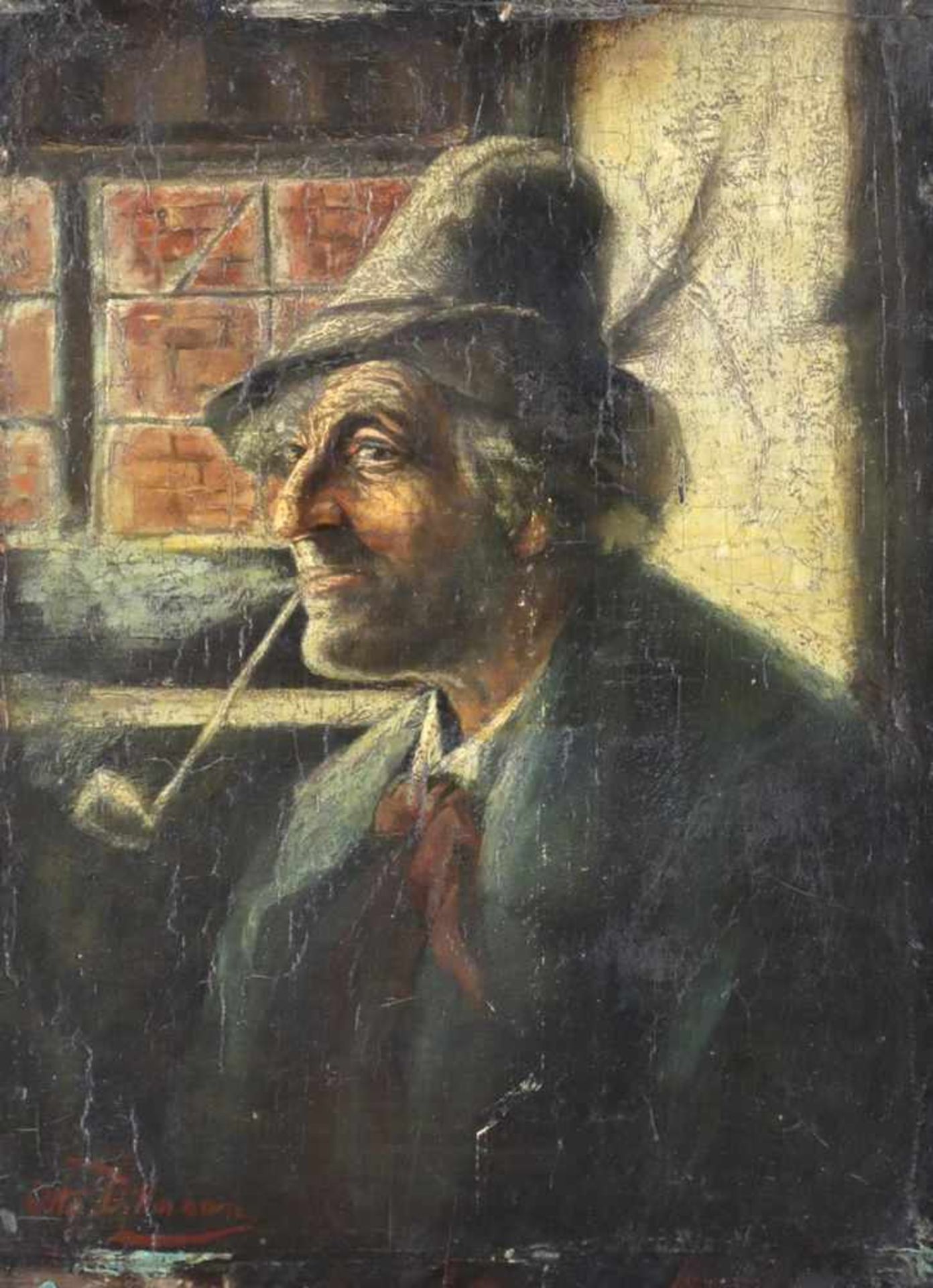 Dillmann, Otto(1857 Biebrich - München 1906) zugeschr. Portrait eines Mannes mit Pfeife. - 3