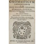 Laurenzi,G.Onomasticum Laurentianum ... Luca, Marescandoli 1685. Mit Holzschn.-Tvign. 240 S. Mod.