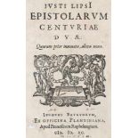 Lipsius,J.Epistolarum centuriae duae. 2 Tle. in 1 Bd. Leiden, Plantin 1590. 4°. Mit 2 Holzschn.-