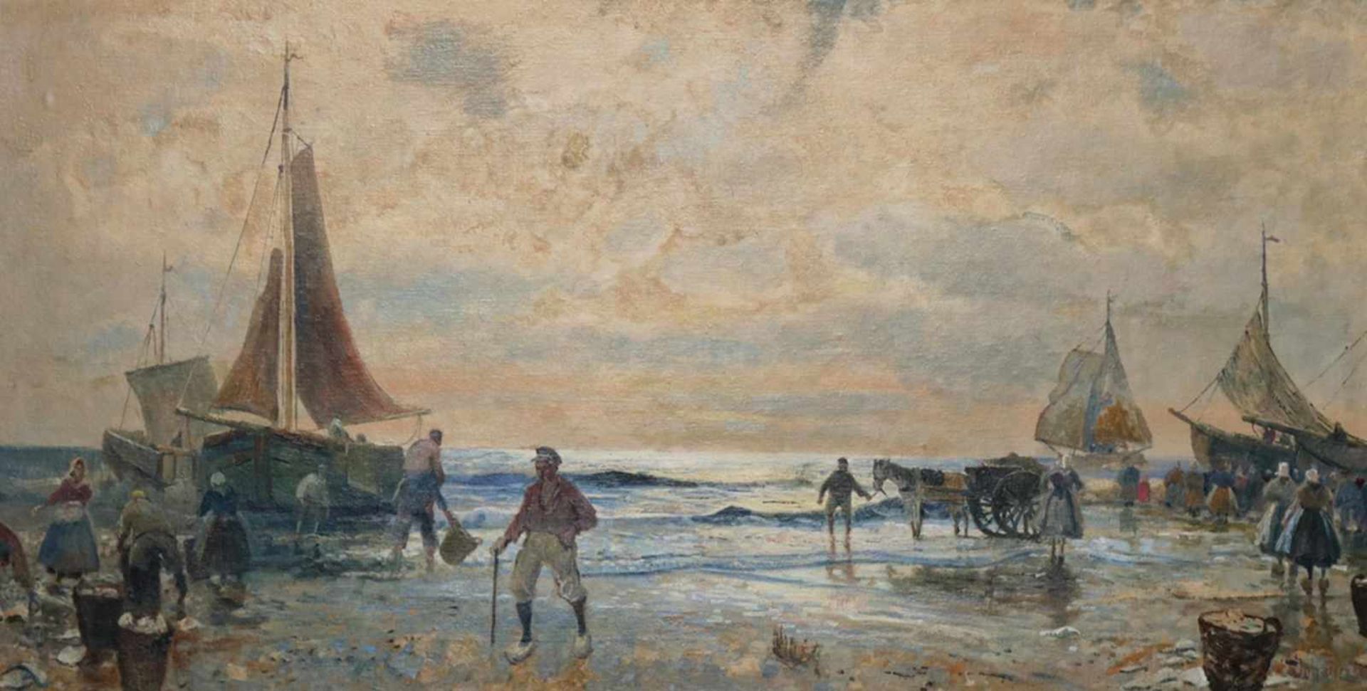 Johansen, Victor Christian(1888 Buerup - ? 1963). Seelandschaft mit Fischer beim Laden des