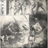 Stelzmann, Volker(1940 Dresden). Zu Axel Schulze 'Schienenleger'. Radierung 1978. 30 x 29, Blgr.