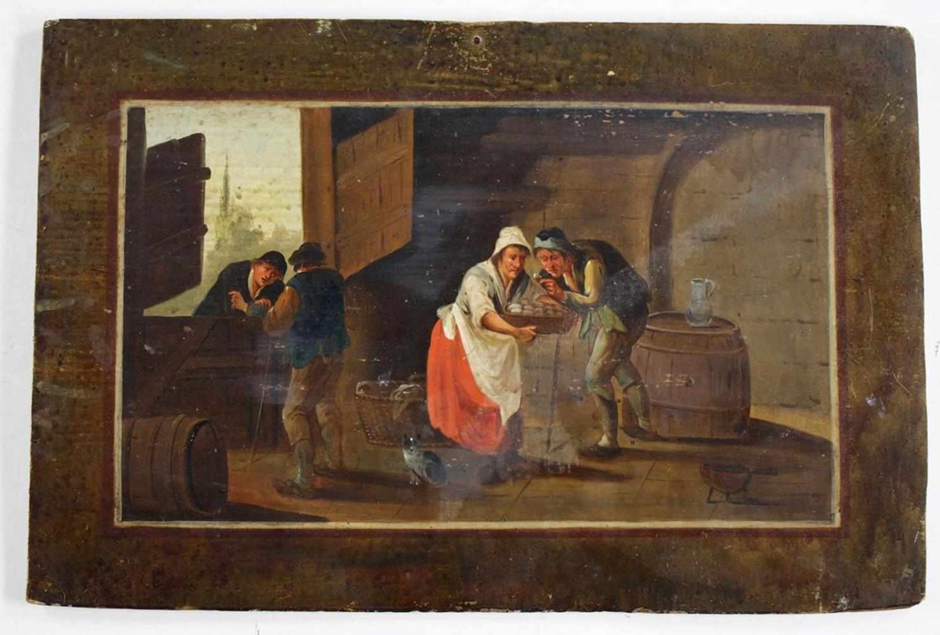 Niederländischer Maler.4 Genredarstellungen von alltäglicher Haushaltsarbeit. Öl auf Holzplatte. - Bild 2 aus 4