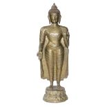 Buddha,stehender,wohl Thailand 1.H.20.Jh. Messingbronze. Buddha auf Lotosthron stehend mit Gewand.