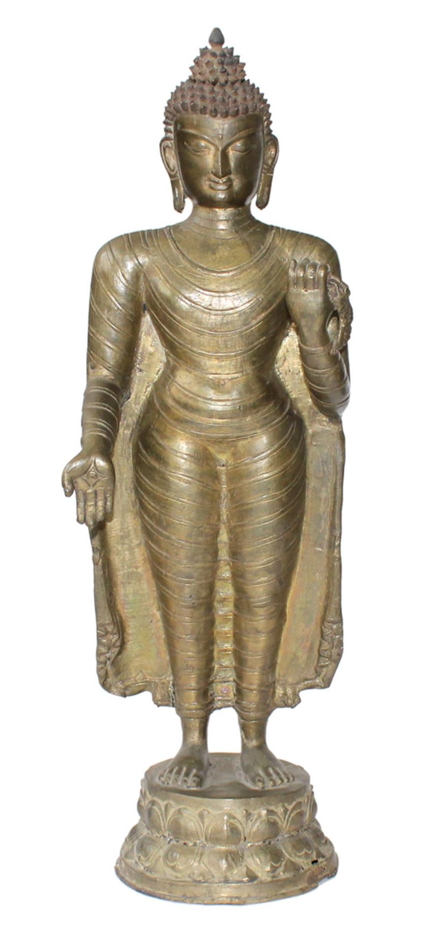 Buddha,stehender,wohl Thailand 1.H.20.Jh. Messingbronze. Buddha auf Lotosthron stehend mit Gewand.