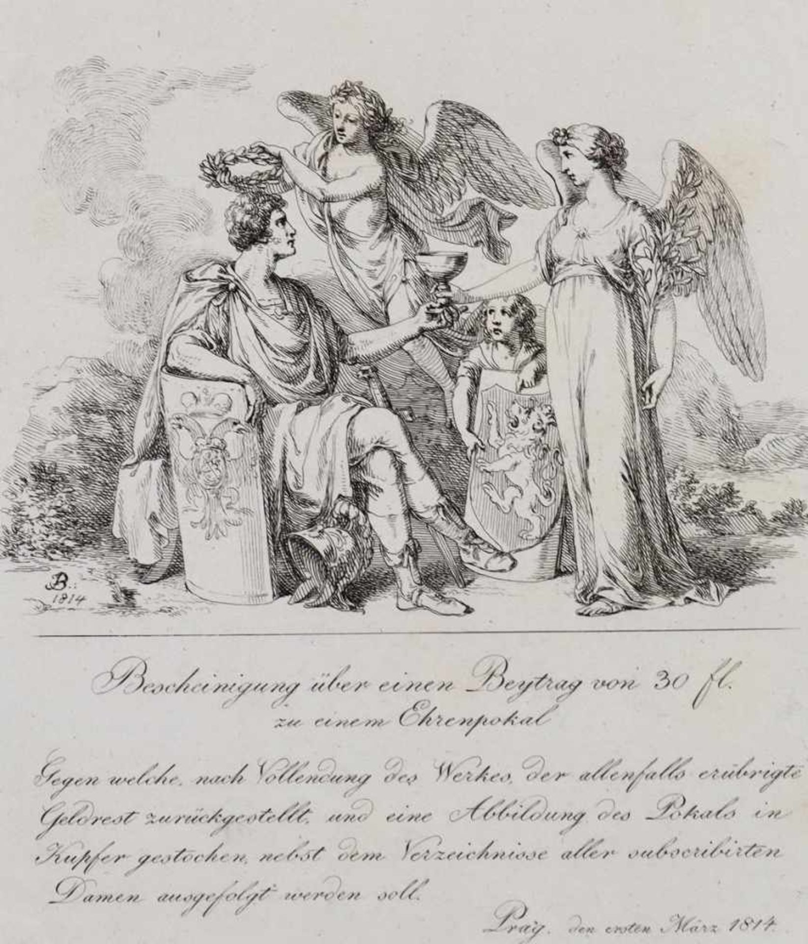 Bergler d. J., Josef(1753 Salzburg - Prag 1829). 'Fran. Sternberg Formis Pragae' - 'Bescheinigung