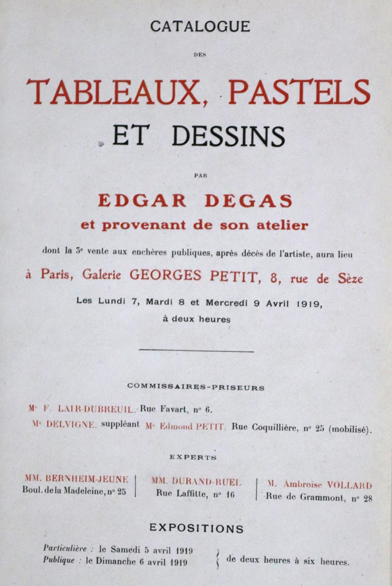 Degas,E.Catalogue des tableaux, pastels et dessins par Edgar Degas et provenant de son atelier. - Bild 2 aus 2