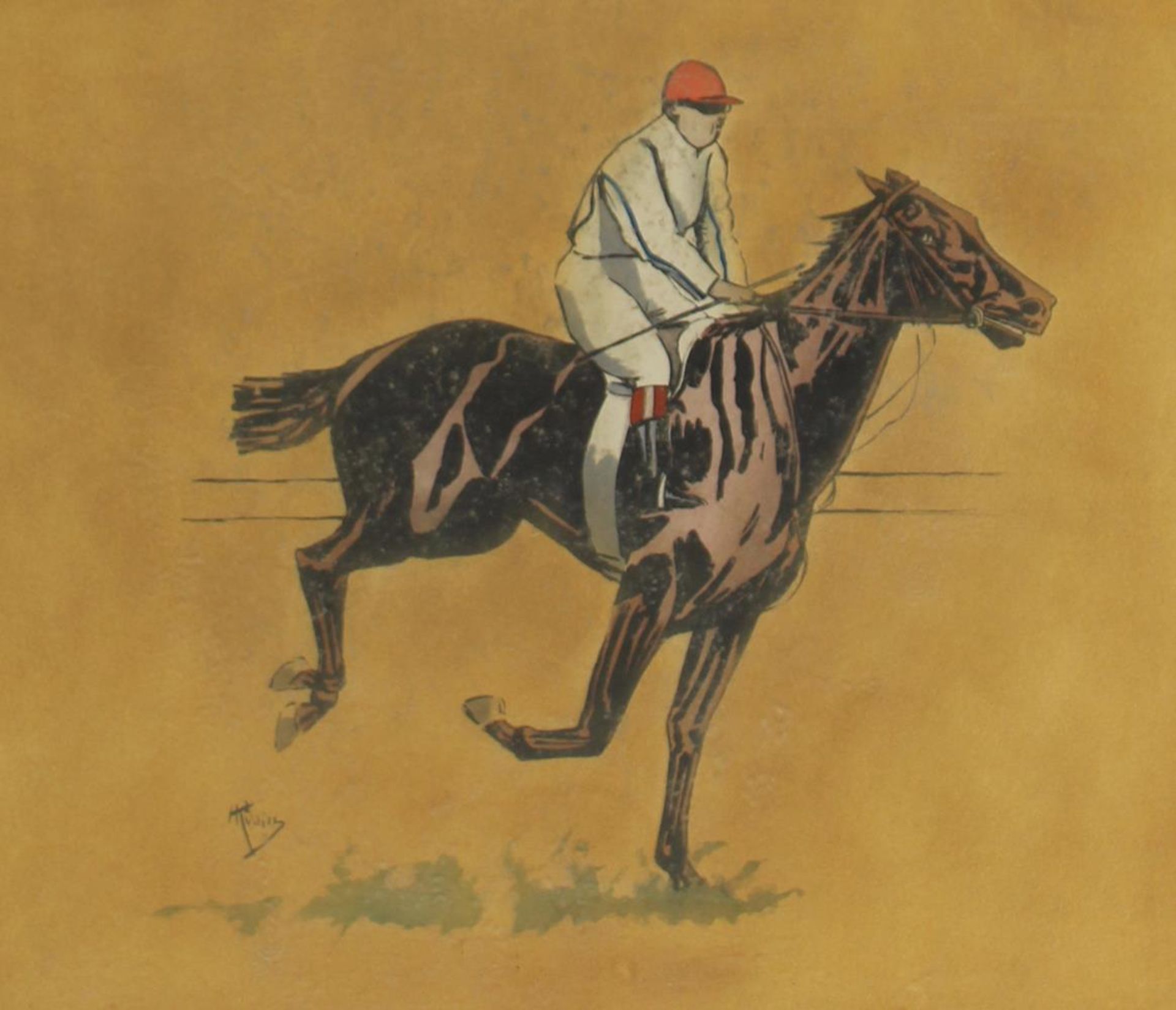 H. Kukies(20.Jh.). 3 Reiter-Darst. mit u.a. Jockeys zu Pferd. Aquarellzeichnungen. Um 1930. Zw. - Bild 3 aus 3