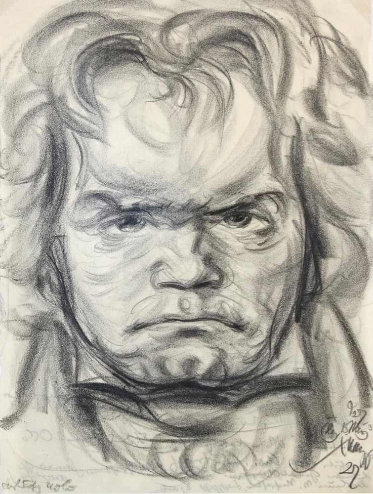 Stumpp, Emil(1886 Neckarzimmern - Stuhm 1941). Ludwig van Beethoven. 2 Kohlezeichnungen auf - Image 2 of 2