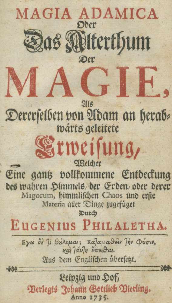 Philalethes,E. (d.i. T.Vaughan).Magia adamica oder das Altherthum der Magie... Lpz. u. Hof, Vierling