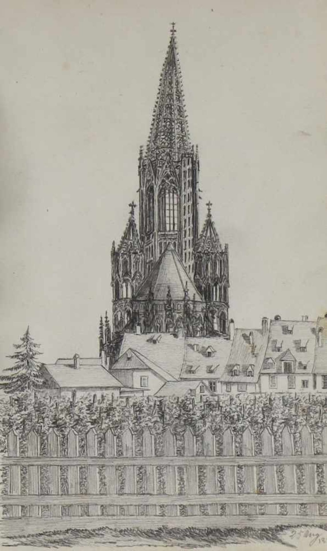 Neustadt an der Weinstraße.Bleistiftzeichnung von Albert Weiler (19.Jh.). Um 1850. 8°. Dat. u. mit