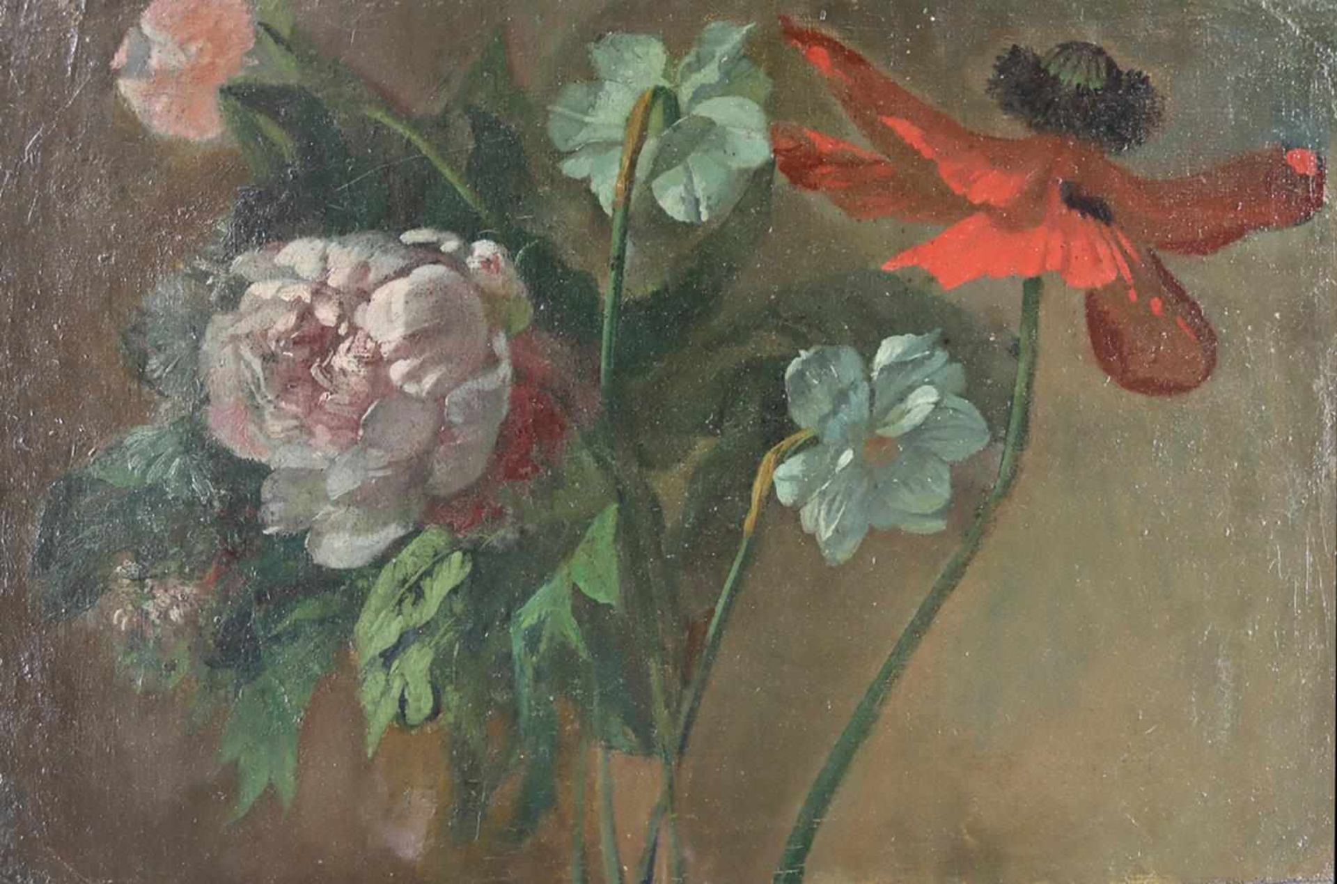 Stilllebenmalern. niederländischem Vorbild des 17.Jh. Bouquet mit Pfingstrosen und Klatschmohn. Öl