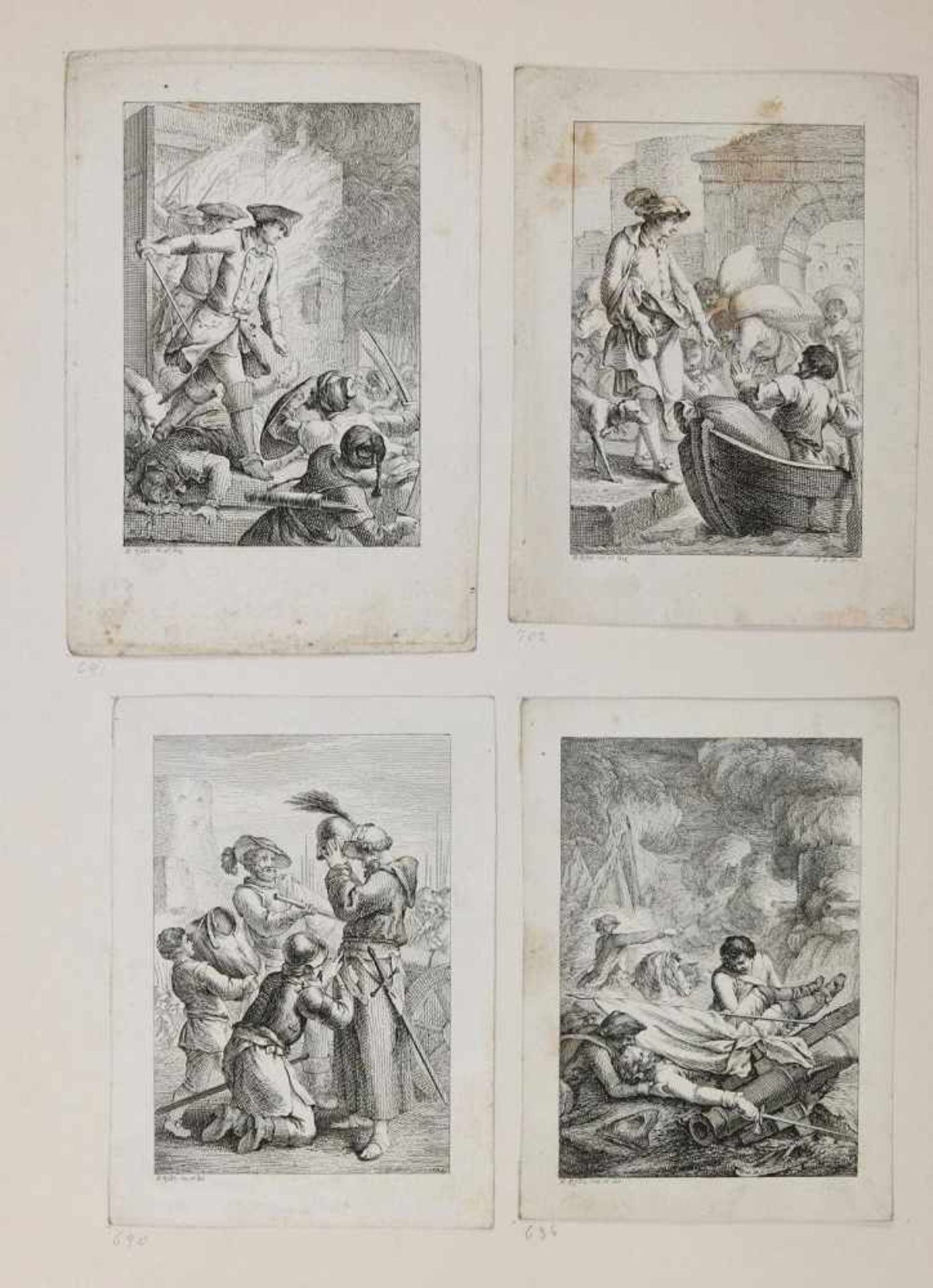 Buchillustrationen.9 Kartonbl. mit 45 mont. Buchillustrationen. Kupferstiche, ca. 1773-1800. 16°- - Bild 3 aus 7