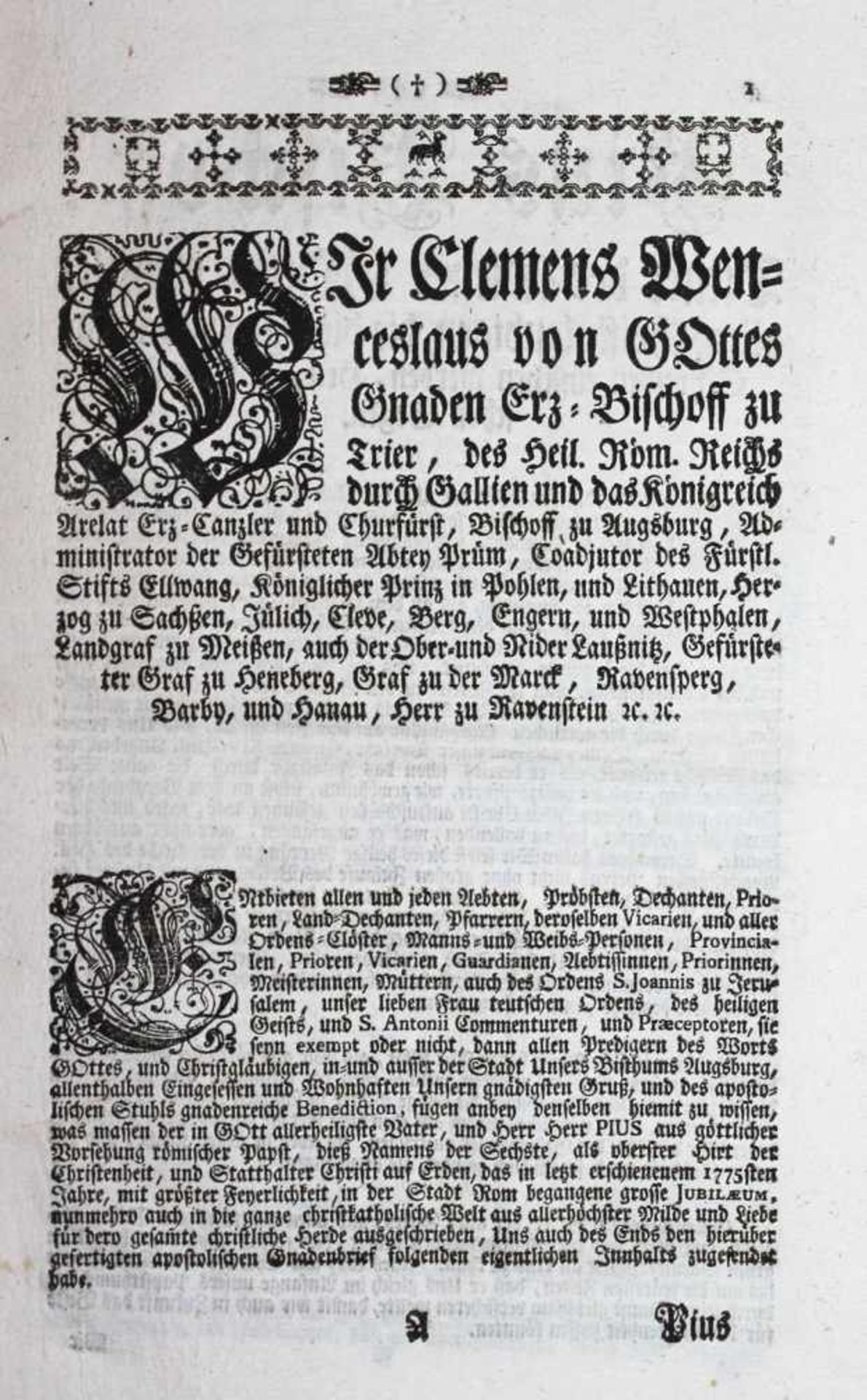 Clemens Wenzeslaus, Kurfürst und Erzbischof von Trier.Mandat zum Fastengebot. Einblattdruck,