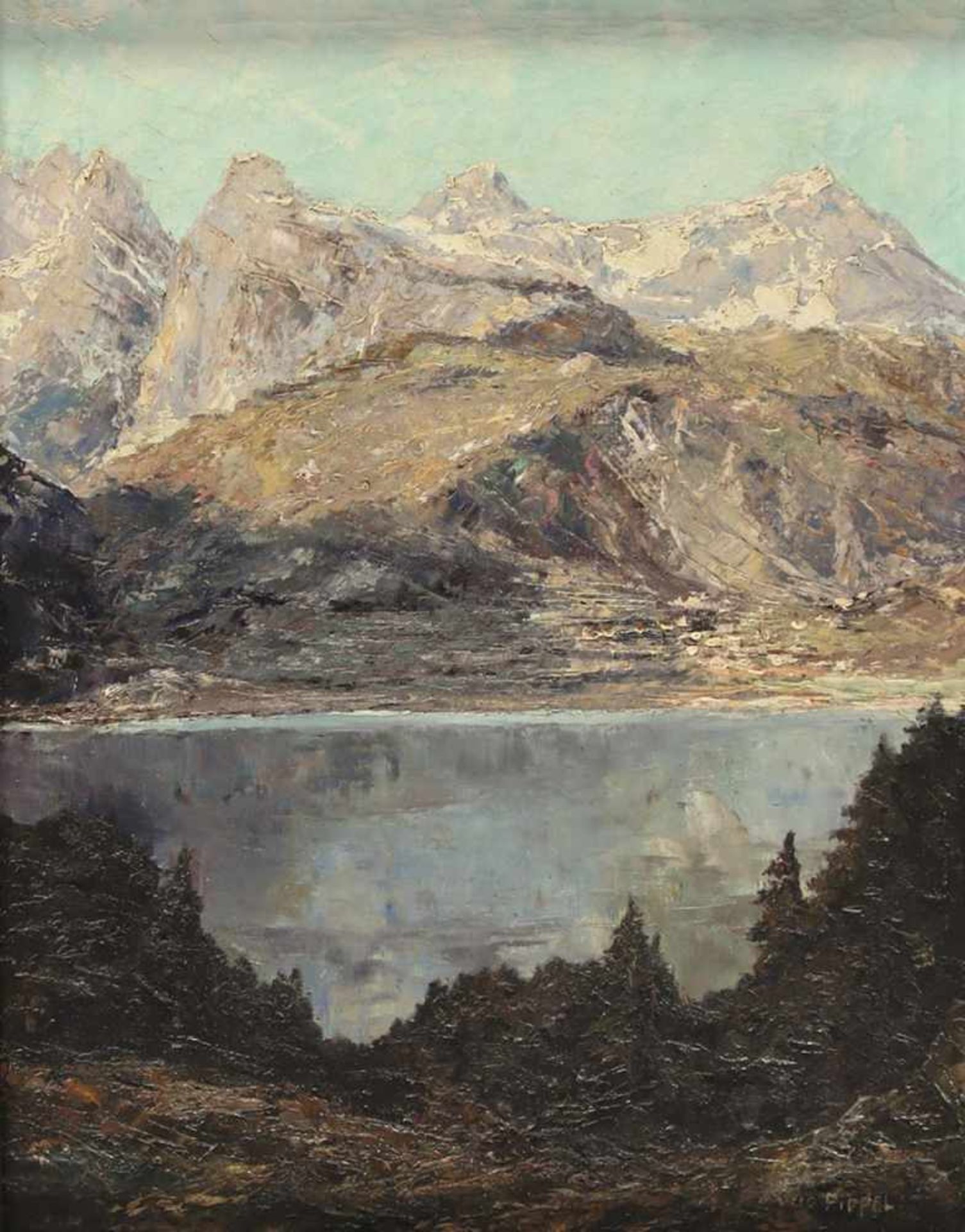 Pippel, Otto(1878 Lodz - München 1960). 'Der Molveno See mit der Brentagruppe'. Öl auf Lwd. 58 x