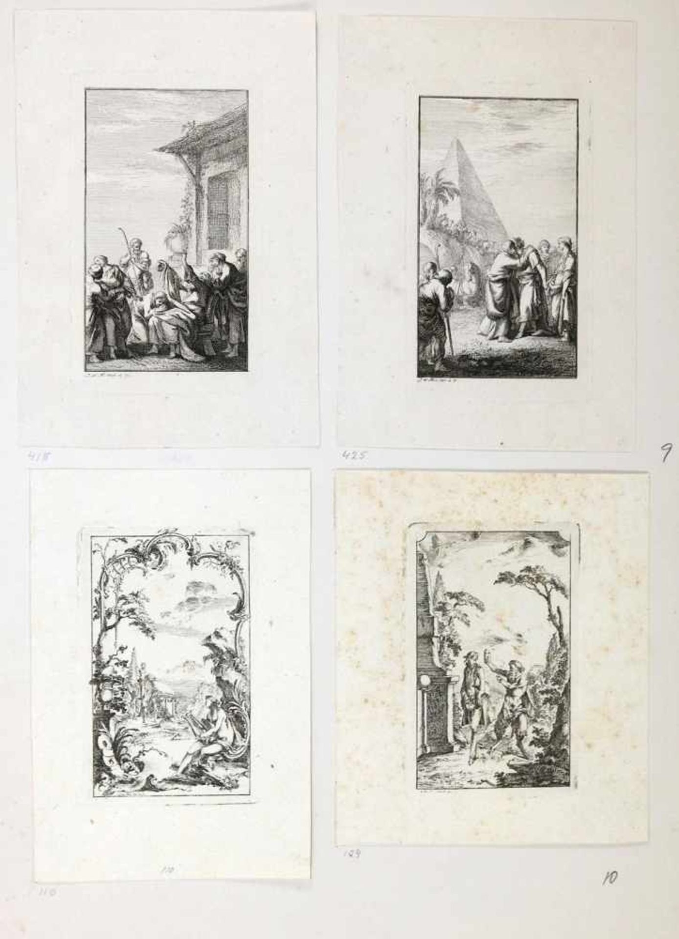 Buchillustrationen.9 Kartonbl. mit 45 mont. Buchillustrationen. Kupferstiche, ca. 1773-1800. 16°- - Bild 7 aus 7