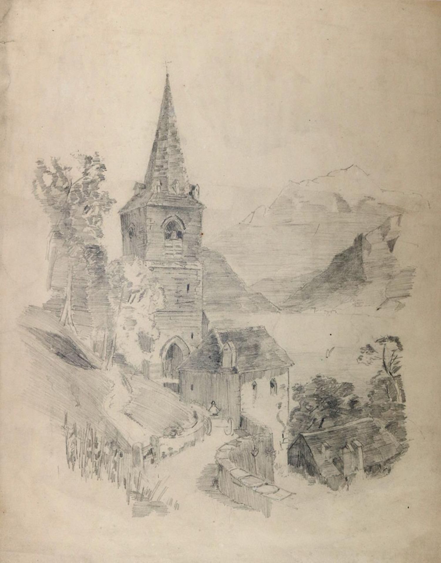 London Borough of Croydon.Sanderstrud Church near Croydon. Aquarell über Bleistift v. T.Whittle, - Bild 2 aus 2