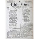 Sissacher Zeitung.Jgge. 1868, 1869 u. 1871 in 3 Bdn. Sissach 1868-71. Gr.4°. Spät. Hlwdbde. (Tls.