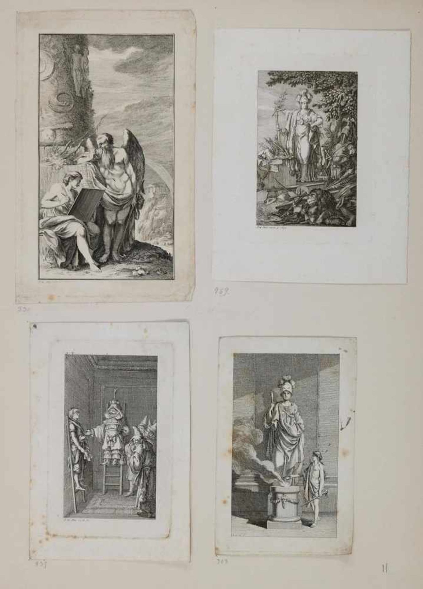 Buchillustrationen.9 Kartonbl. mit 45 mont. Buchillustrationen. Kupferstiche, ca. 1773-1800. 16°- - Bild 2 aus 7