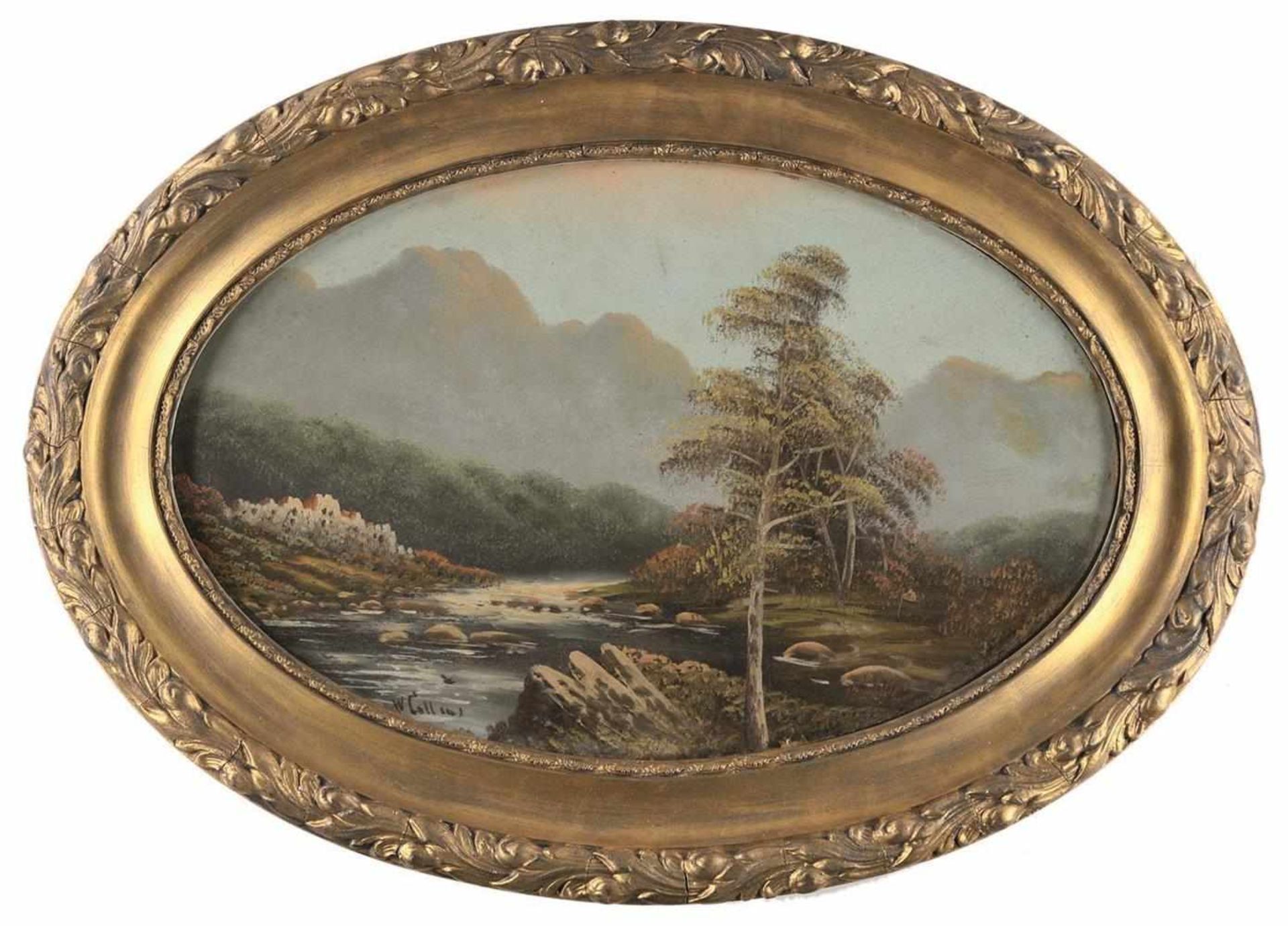 Collins, William(1788 London 1847) zugeschrieben. Querovale Flusslandschaft mit Steinen u. Bäumen. - Bild 2 aus 2