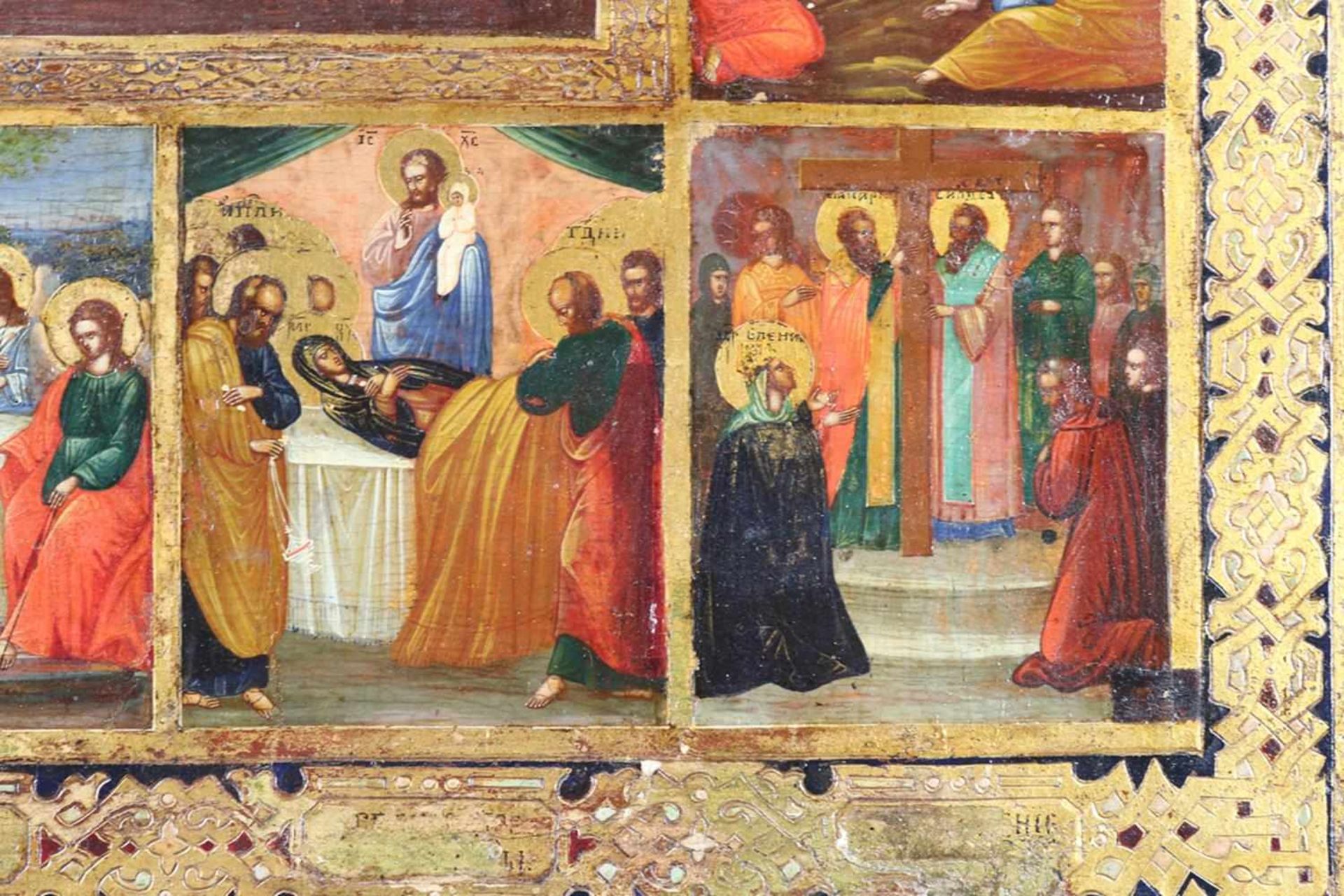 Festtagsikone/Dodekaorton.(18./19.Jh., Russland). Auferstehung Christi als zentrale Szene, gerahmt - Bild 2 aus 7
