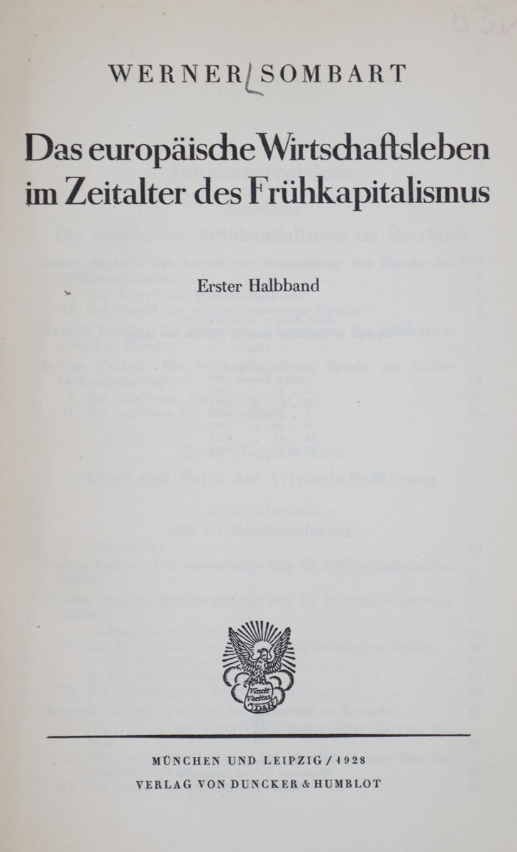 Sombart,W.Der moderne Kapitalismus. Mischaufl. 4 in 6 Bdn. Mchn., Duncker & Humblot 1928. Olwdbde. - Image 2 of 2
