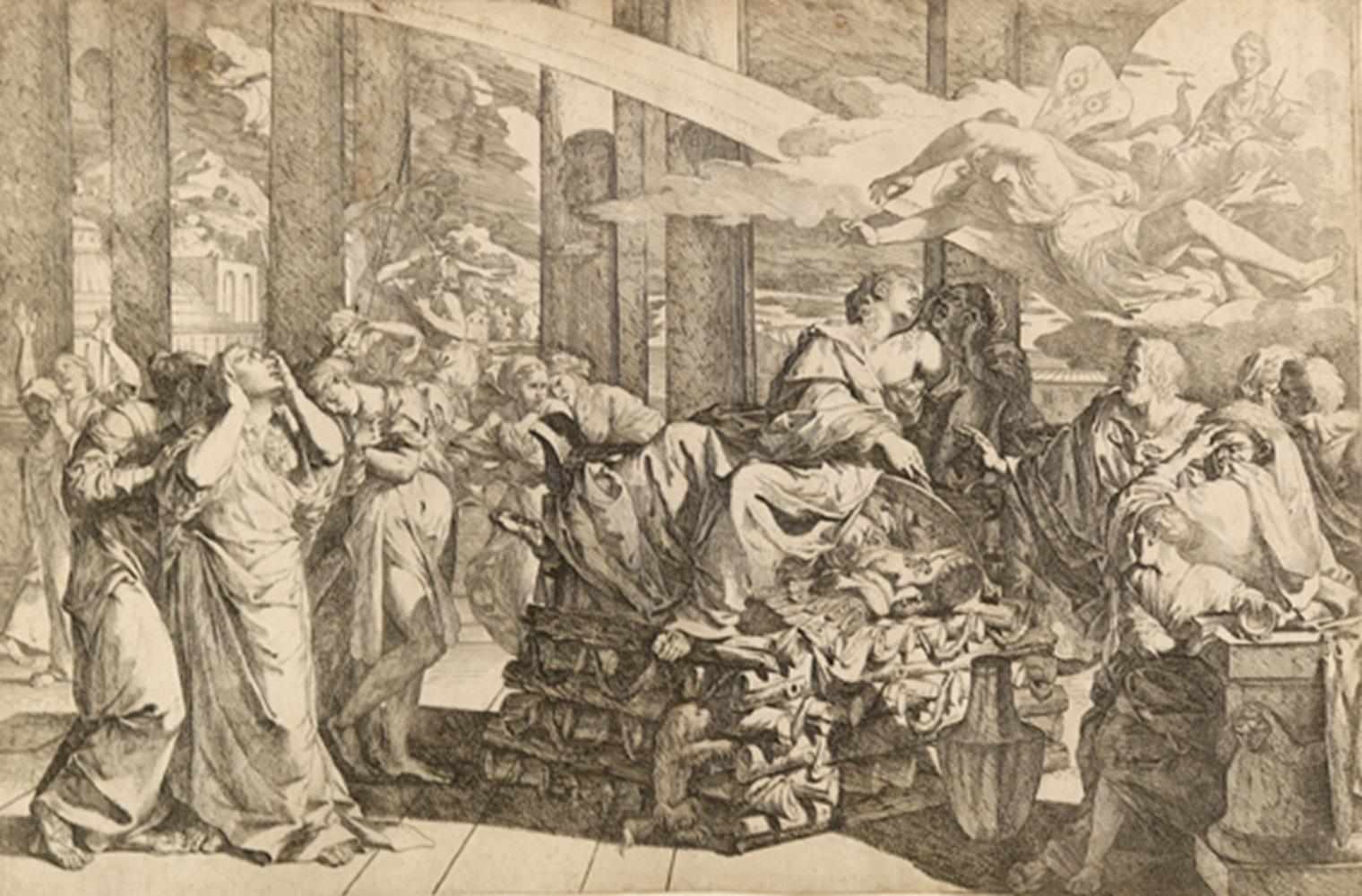Testa, Giovanni Cesare(1630 Rom 1655). Der Tod der Dido (auf dem Scheiterhaufen). Radierung auf