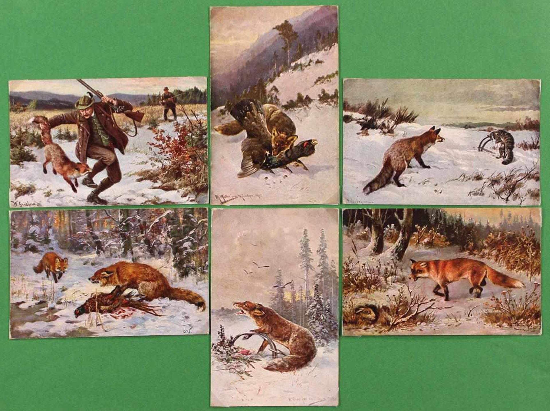 Konvolutvon ca. 1000 Reklamemarken u. 270 Postkarten zum Thema Jagd und jagdbare Tiere. Auf Kart.-