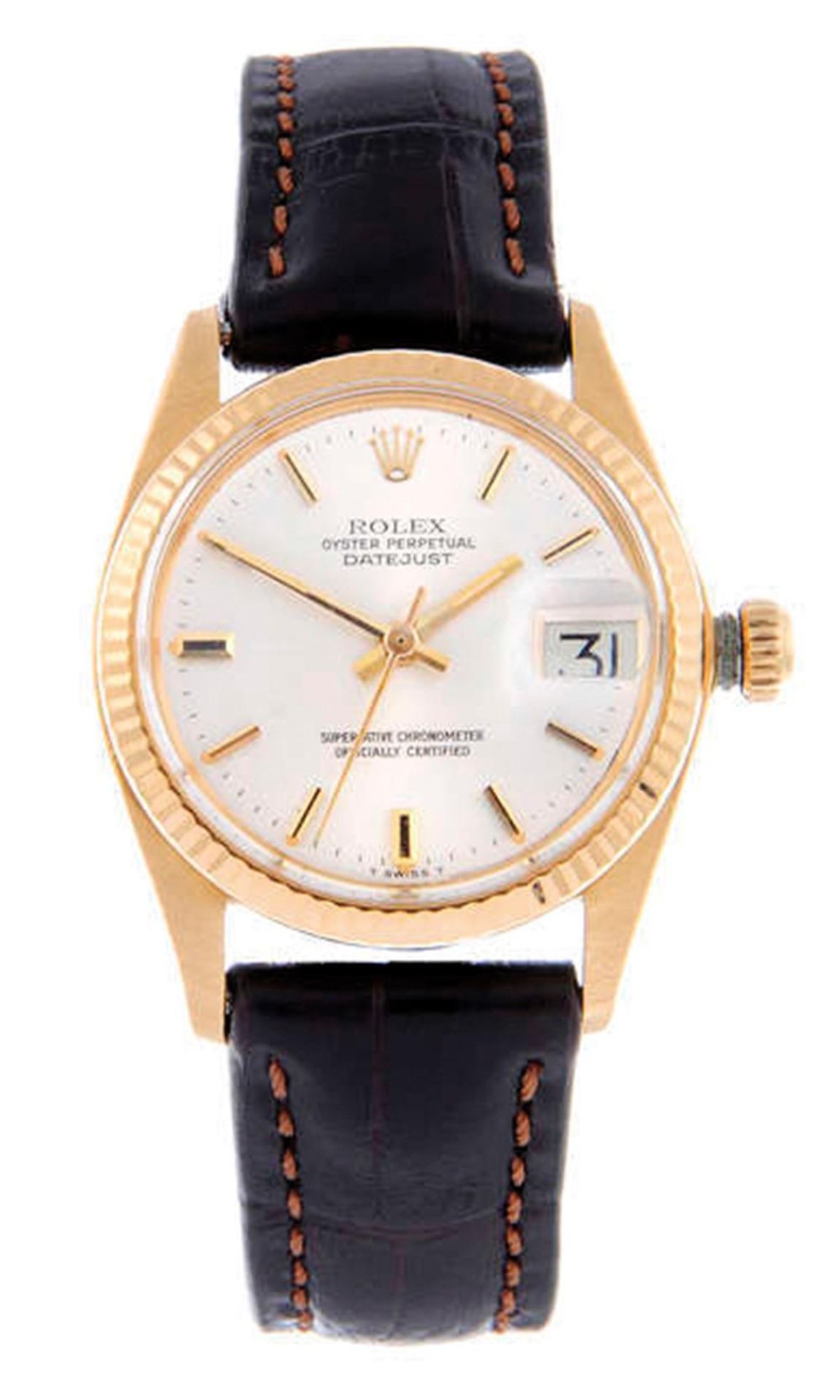 Rolex Damenarmbanduhr.Oyster Perpetual Datejust. Ca. 1977. 31 mm. 18 Karat Gelbgold-Gehäuse mit