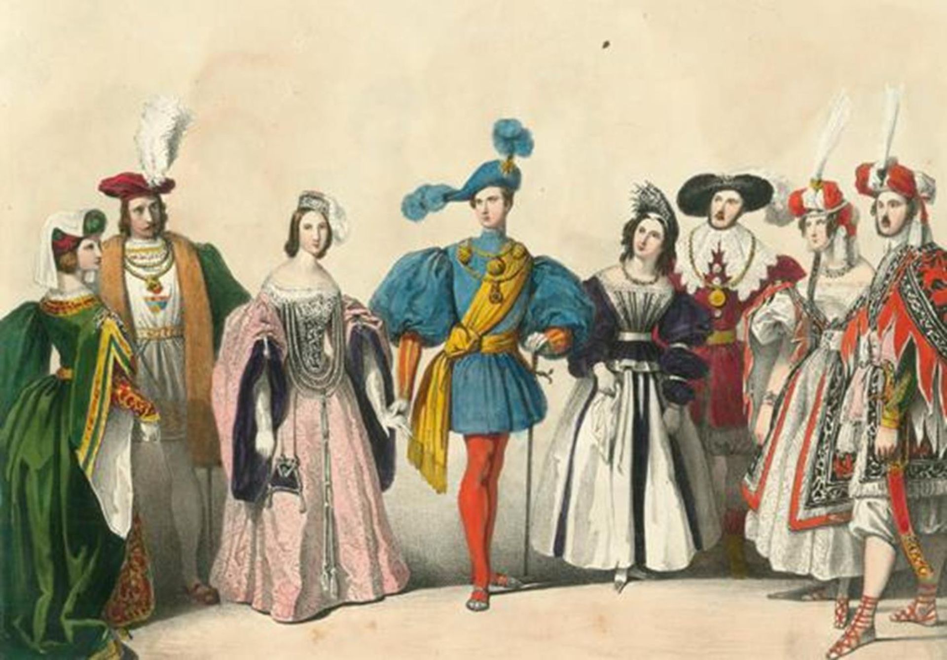 Gonin,F.Souvenirs du bal costume. Turin, Ajello & Doyen 1824. Qu.Fol. Mit 14 (statt 15) kolor.