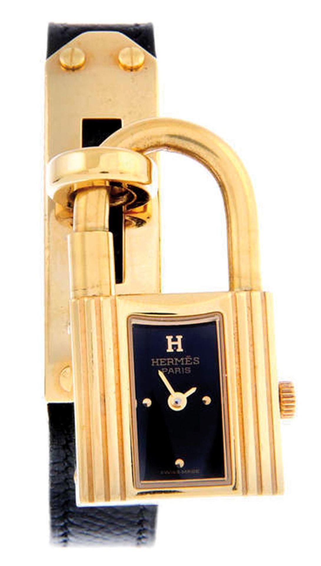 Hermès DamenarmbanduhrKelly. 20 mm. Vergoldetes 'Vorhängeschloss'-Gehäuse. Sign. Quarzwerk,