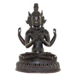 Avalokiteshvara ShadakshariBronzeskulptur Tibet wohl 19.Jh. In beliebter vierarmiger Darstellung auf