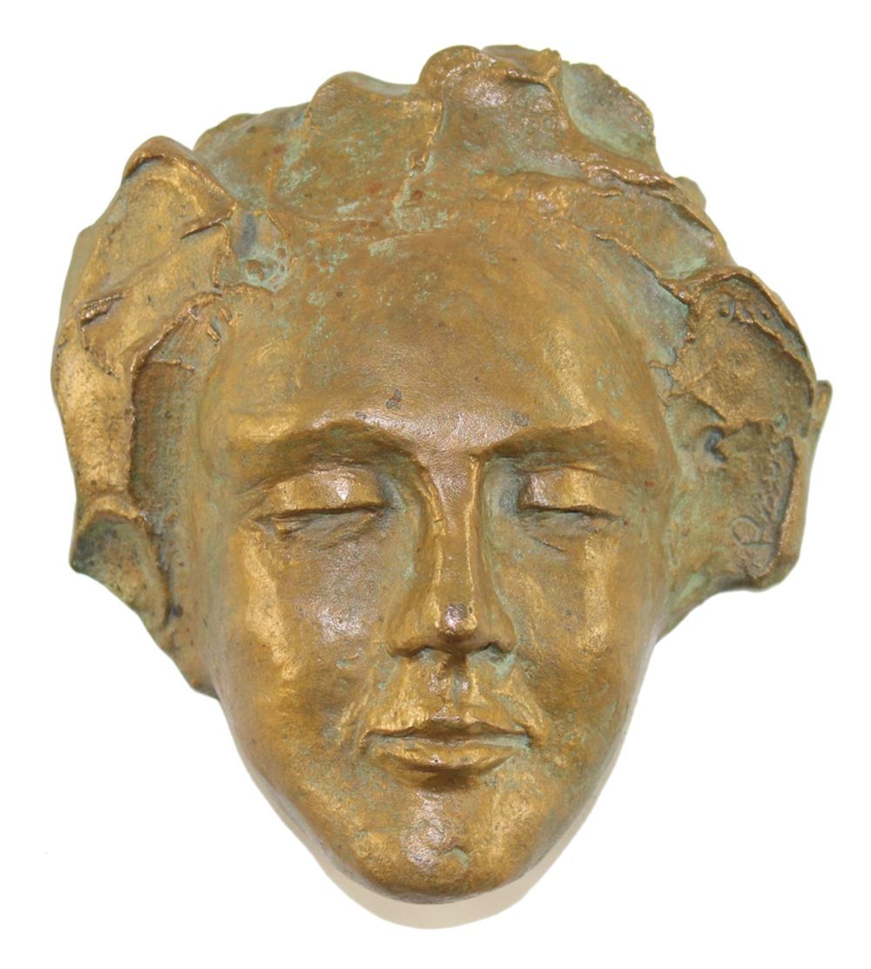 Ludwig van Beethoven.Totenmaske. Grün patinierte Bronze. Mitte/Ende 19. Jh. 16,5 x 15 x 7 cm.
